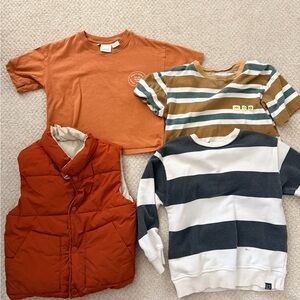 Zara Kids Rust Orange Short-Sleeve Tee & Striped Casual Tops Set